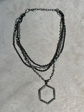 Multi-Strand Black Pave Hexagon Pendant Necklace